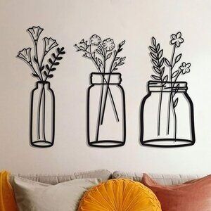 Modern Wall Art Spring Flowers, Metal Wall Decoration 3 Pieces for Home
